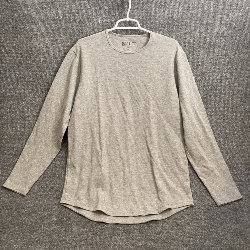 BYLT Thermal Drop Cut Shirt Mens Sz L Waffle Knit Long Sleeve Gray